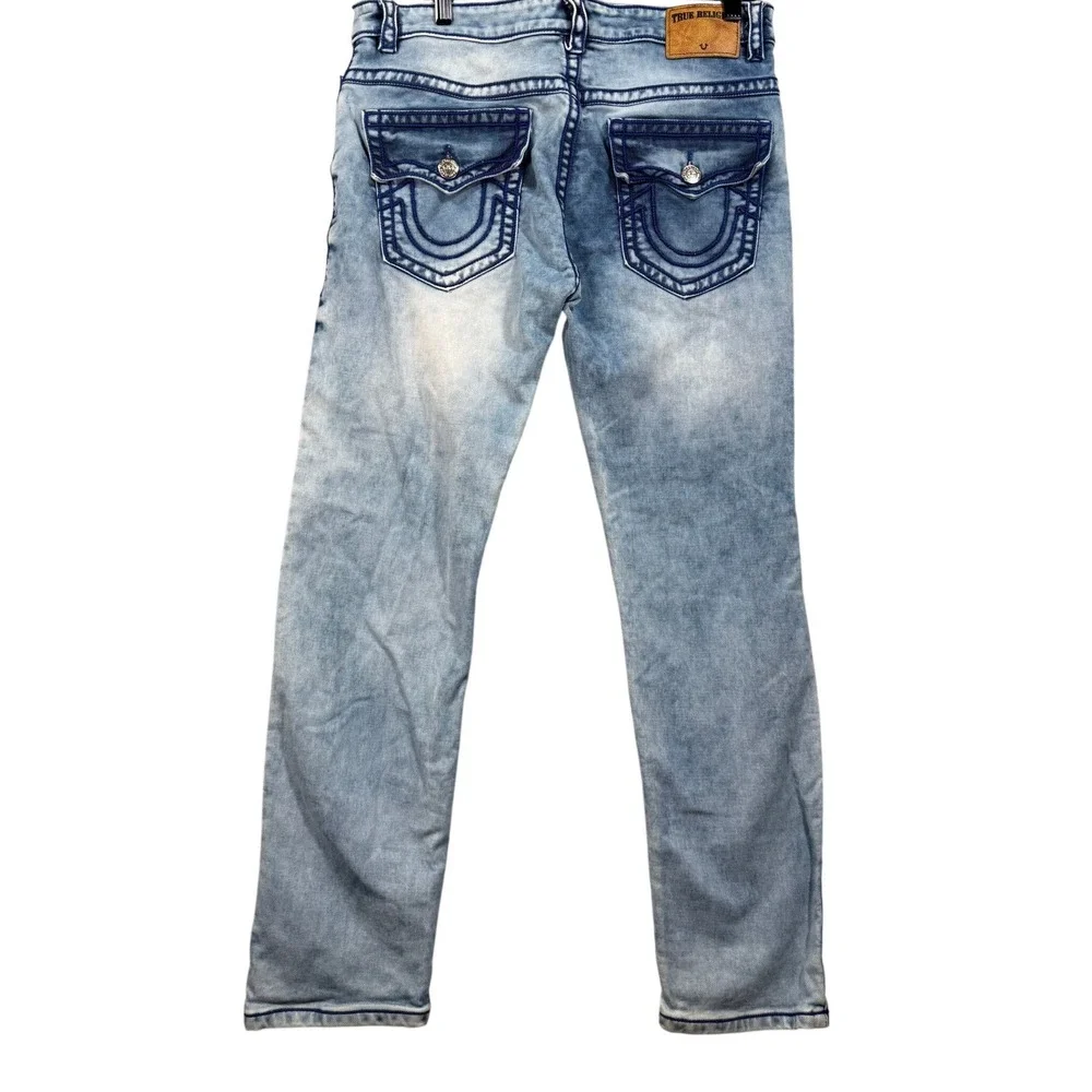 True Religion World Tour 36x29 Light Acid Wash Straight Leg Jeans USA Made Flap